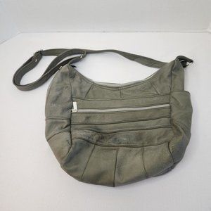 Gray Genuine Leather Shoulder Bag/Crossbody Purse Preloved Shows Use